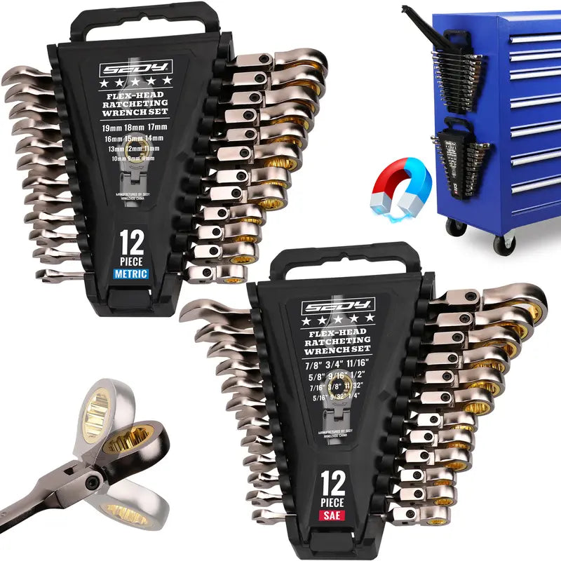 Flex-Head Ratchet Wrench Set, 72T, Metric & SAE, CR-V Gift Box