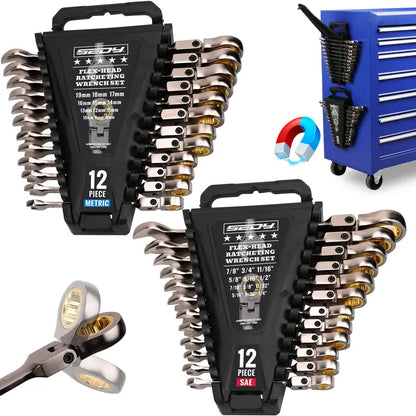 Flex-Head Ratchet Wrench Set, 72T, Metric & SAE, CR-V Gift Box