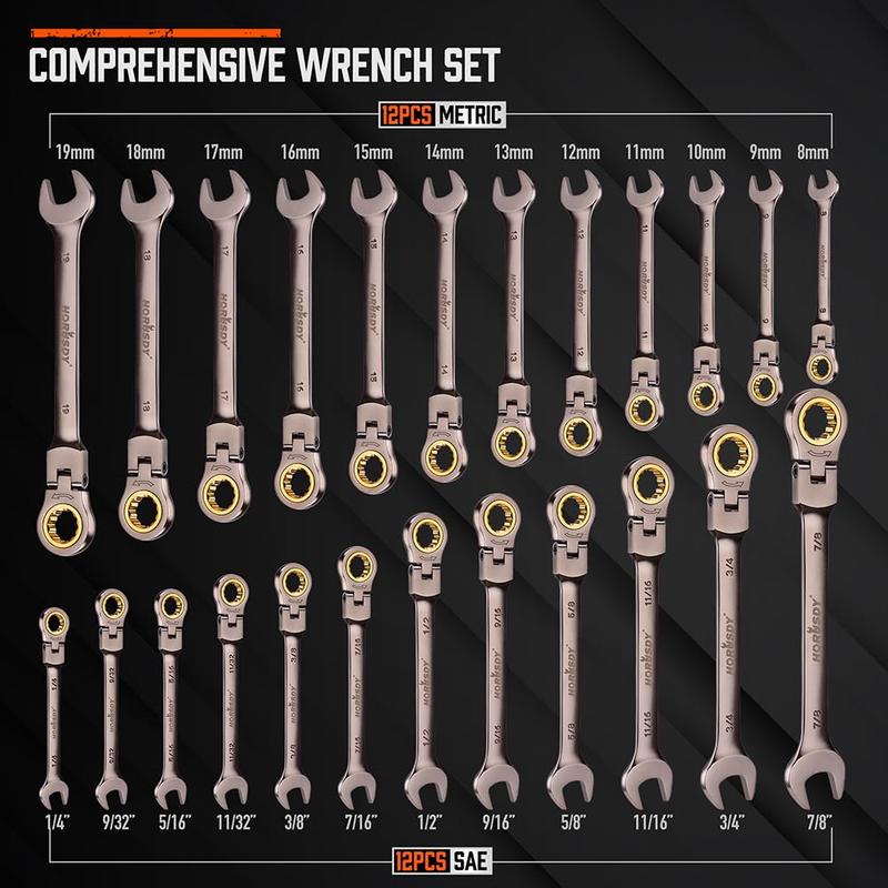 Flex-Head Ratchet Wrench Set, 72T, Metric & SAE, CR-V Gift Box