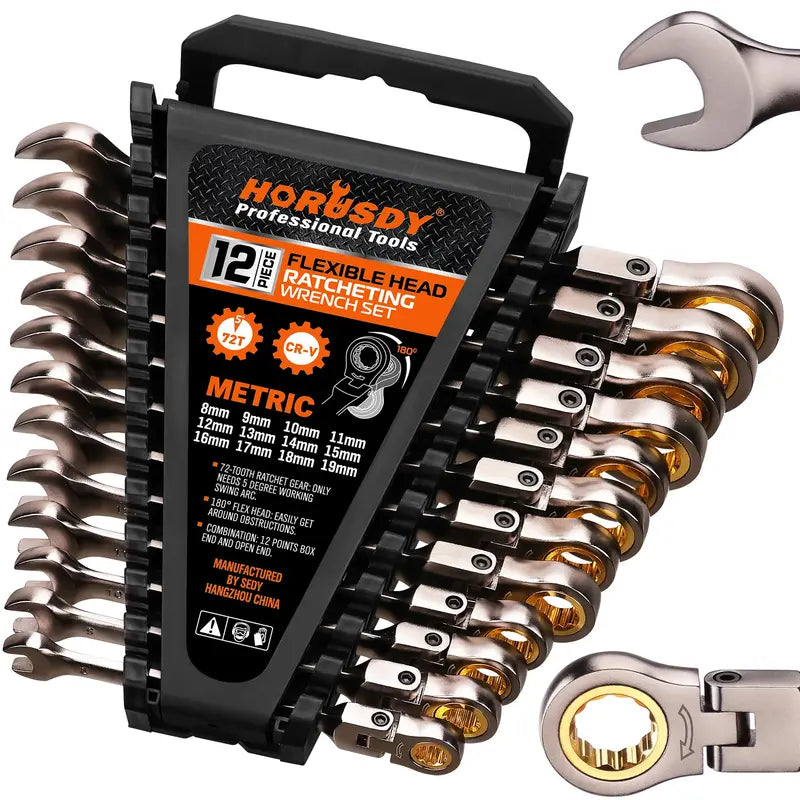 Flex-Head Ratchet Wrench Set, 72T, Metric & SAE, CR-V Gift Box