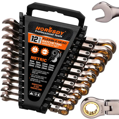 Flex-Head Ratchet Wrench Set, 72T, Metric & SAE, CR-V Gift Box