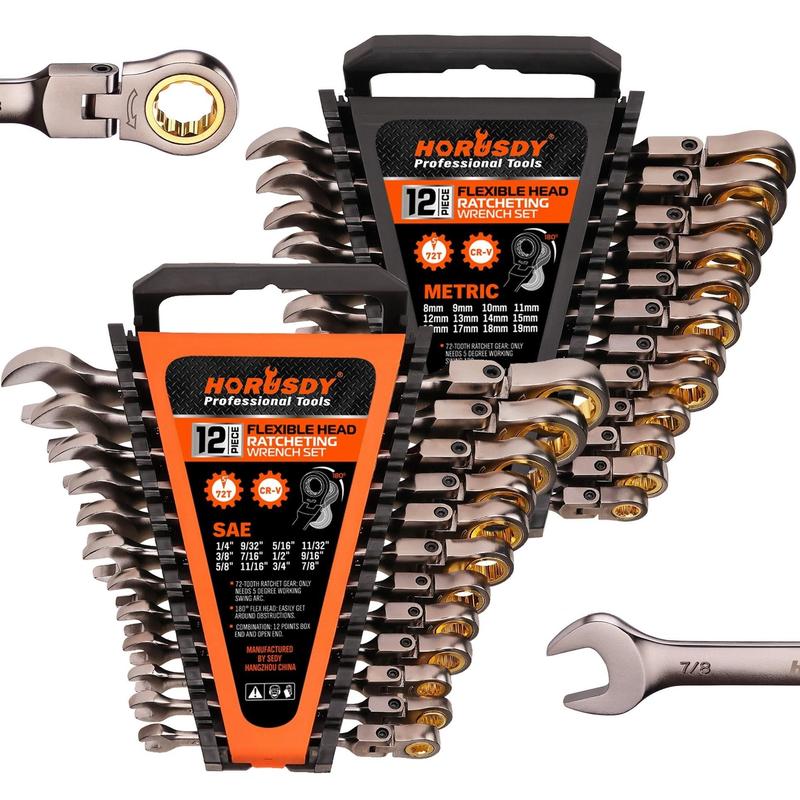 Flex-Head Ratchet Wrench Set, 72T, Metric & SAE, CR-V Gift Box
