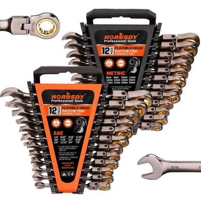 Flex-Head Ratchet Wrench Set, 72T, Metric & SAE, CR-V Gift Box