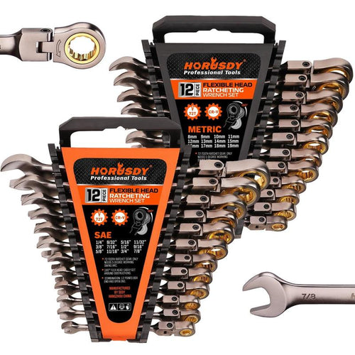 Flex-Head Ratchet Wrench Set, 72T, Metric & SAE, CR-V Gift Box