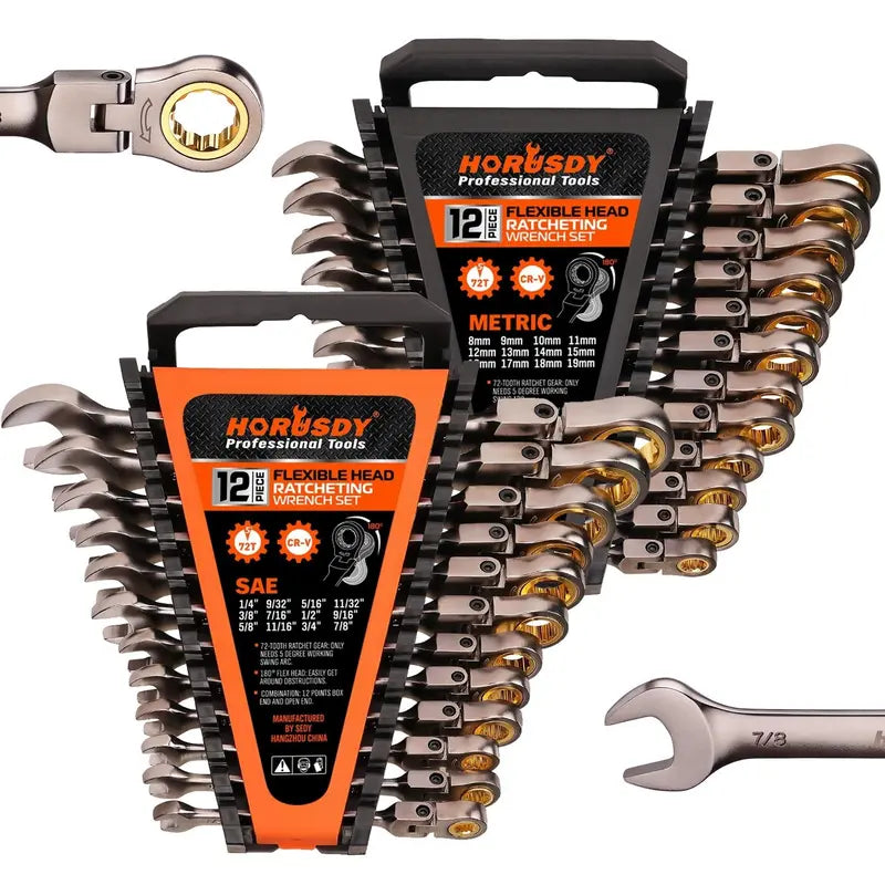 Flex-Head Ratchet Wrench Set, 72T, Metric & SAE, CR-V Gift Box
