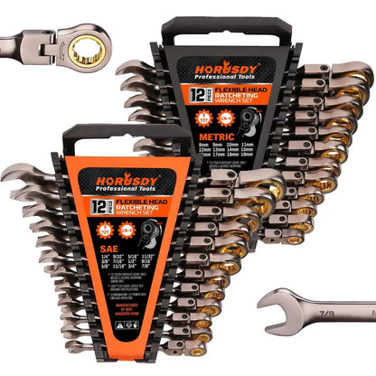 Flex-Head Ratchet Wrench Set, 72T, Metric & SAE, CR-V Gift Box